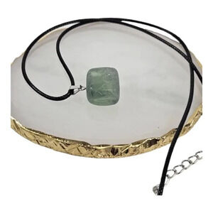 Green Aventurine Natural Stone Cube Necklace with 18in Black Chain SN10